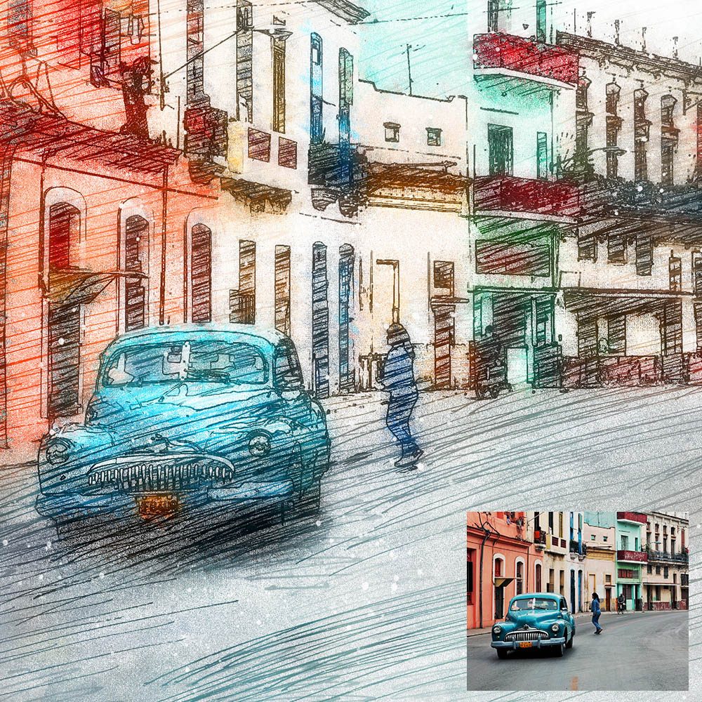 Free Realistic Color Pencil Sketch Photoshop Action - Gogivo