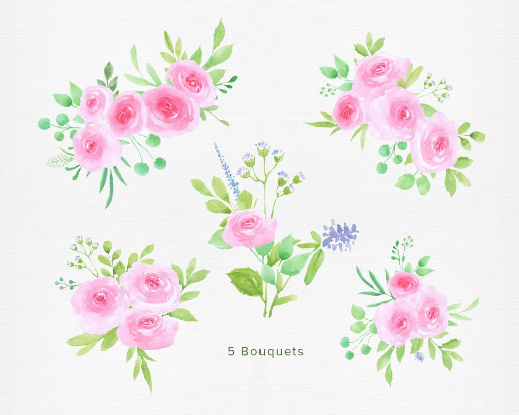 Free Green & Pink Watercolor Clip art | Gogivo