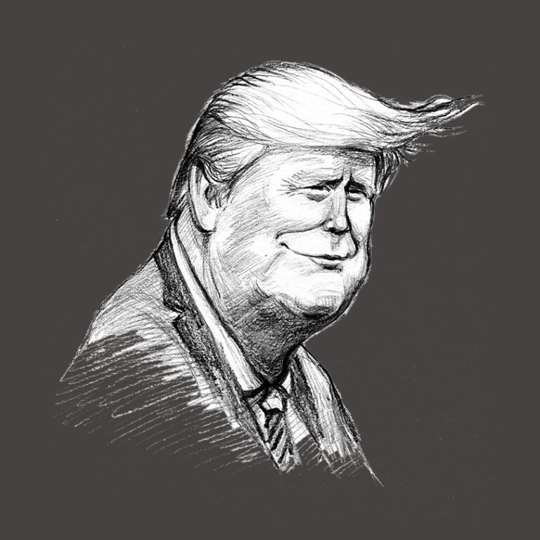 American President Donald Trump Caricature Clipart Digital Illustration