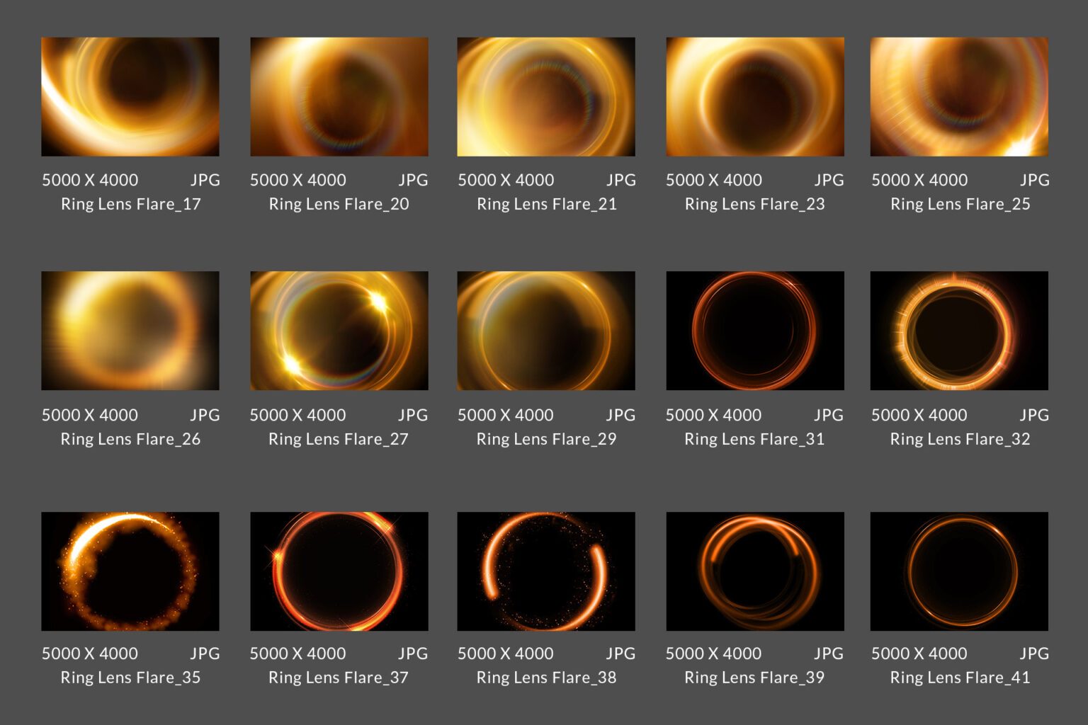 43 Ring Lens Flare Overlays, Rainbow Lens Flare, Sun Flare, Natural Sun