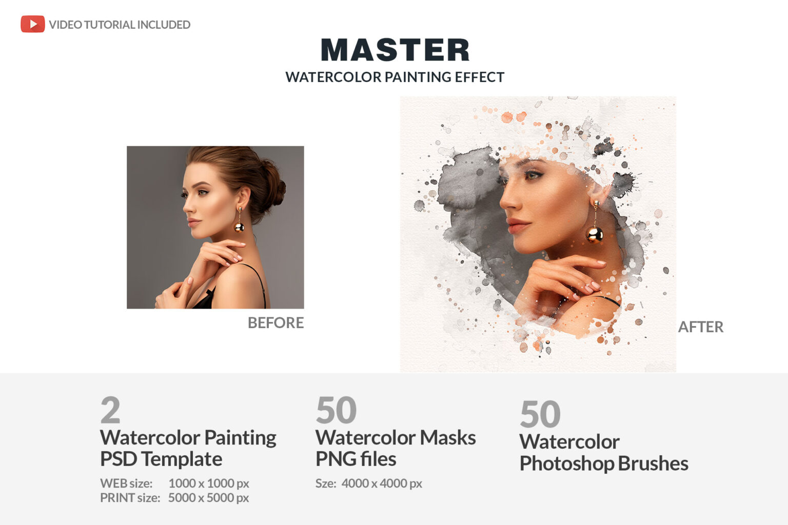 Master Watercolor Painting Effect | 50 Watercolor Masks | Gogivo