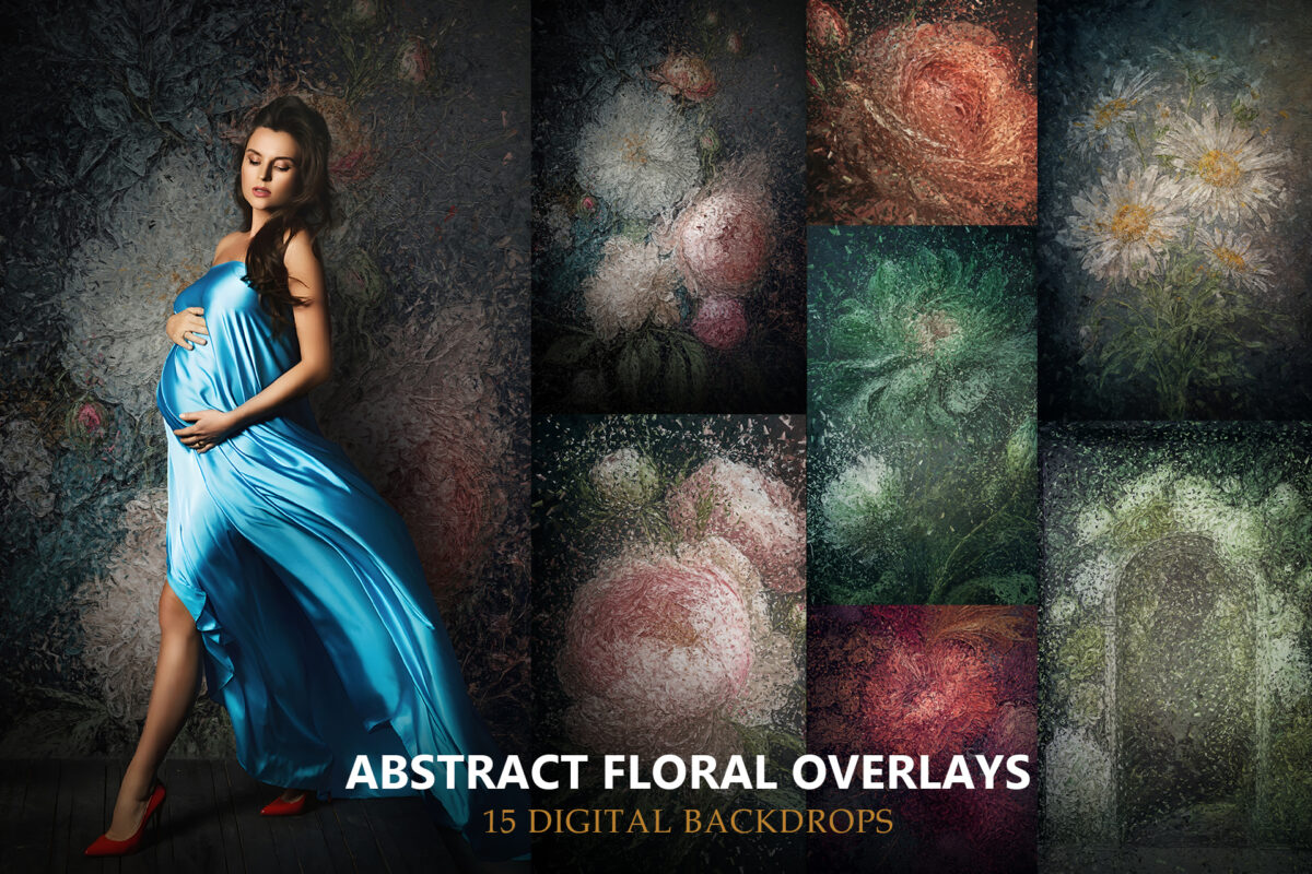 Abstract Floral Digital Backdrop Overlays
