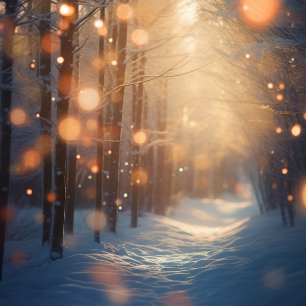 Snowy Forest Christmas Digital Backdrop with Winter Wonderland Bokeh