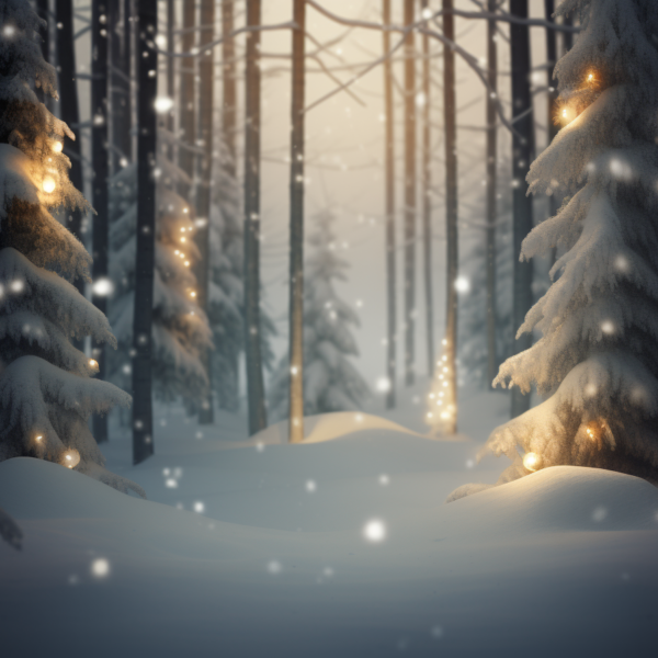 Snowy Forest Christmas Digital Backdrop with Winter Wonderland Bokeh