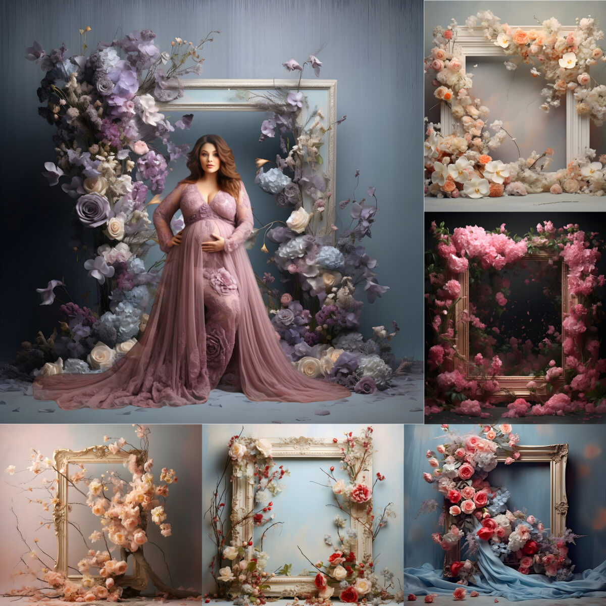 Maternity digital backdrop floral frames overlays, Wedding photo flower backdrops, studio backdrop, Fine art textures, texture overlays