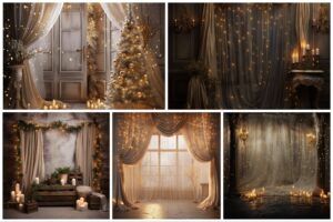 Christmas backdrops for photography, Christmas digital backdrop Bokeh string lights, fairy lights, Holiday Photo backdrops and backgrounds