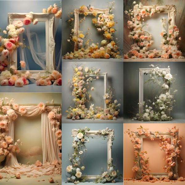 Maternity digital backdrop floral frames overlays, Wedding photo flower backdrops, studio backdrop, Fine art textures, texture overlays
