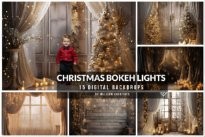 Christmas backdrops for photography, Christmas digital backdrop Bokeh string lights, fairy lights, Holiday Photo backdrops and backgrounds