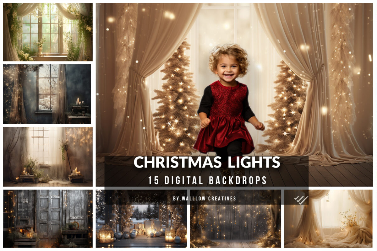 Christmas Bokeh lights digital backdrop for photography, Christmas string lights fairy lights patio light backgrounds, Photo backdrops