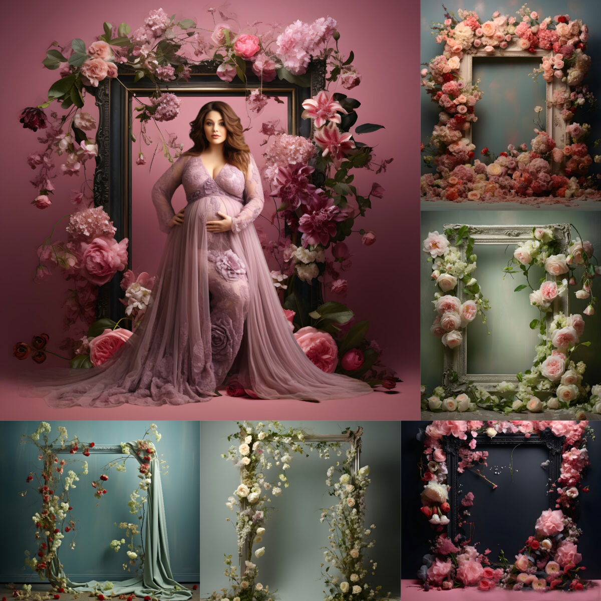 Maternity digital backdrop floral frames overlays, Wedding photo flower backdrops, studio backdrop, Fine art textures, texture overlays