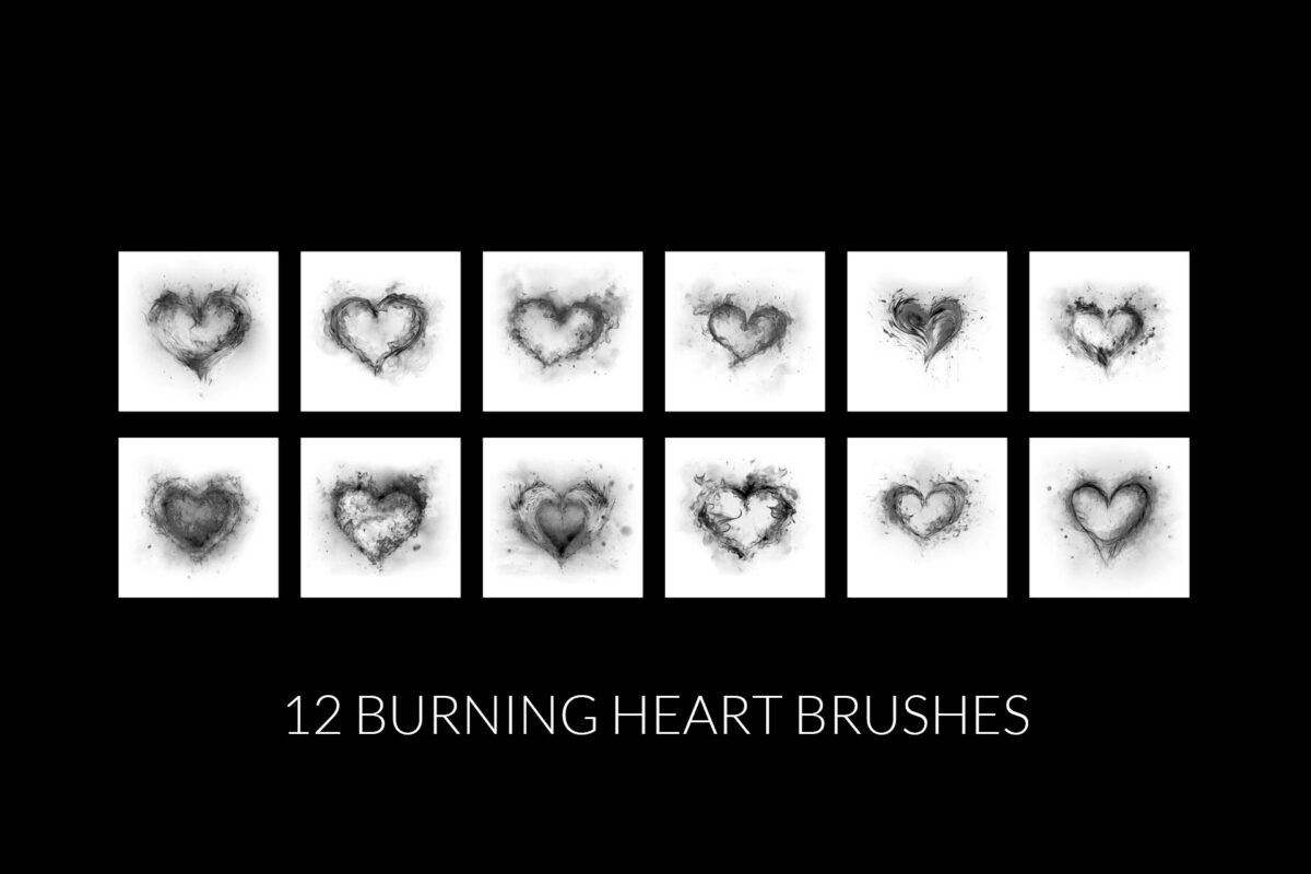 Burning Hearts Digital Brushes, Valentine Photoshop brushes, Fire Photoshop brushes, Heart Shaped creative Photoshop bushes photo editing kit