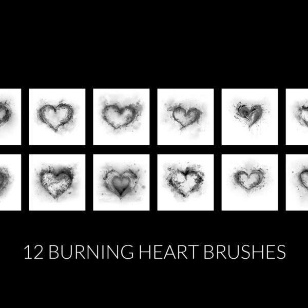 Burning Hearts Digital Brushes, Valentine Photoshop brushes, Fire Photoshop brushes, Heart Shaped creative Photoshop bushes photo editing kit