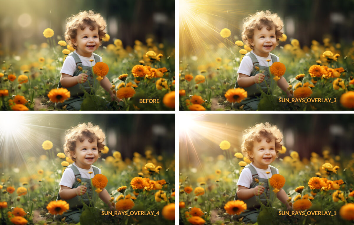 Realistic sunlight overlays, sunbeam overlay, sunray overlays, Photoshop sun overlay, Natural light overlays