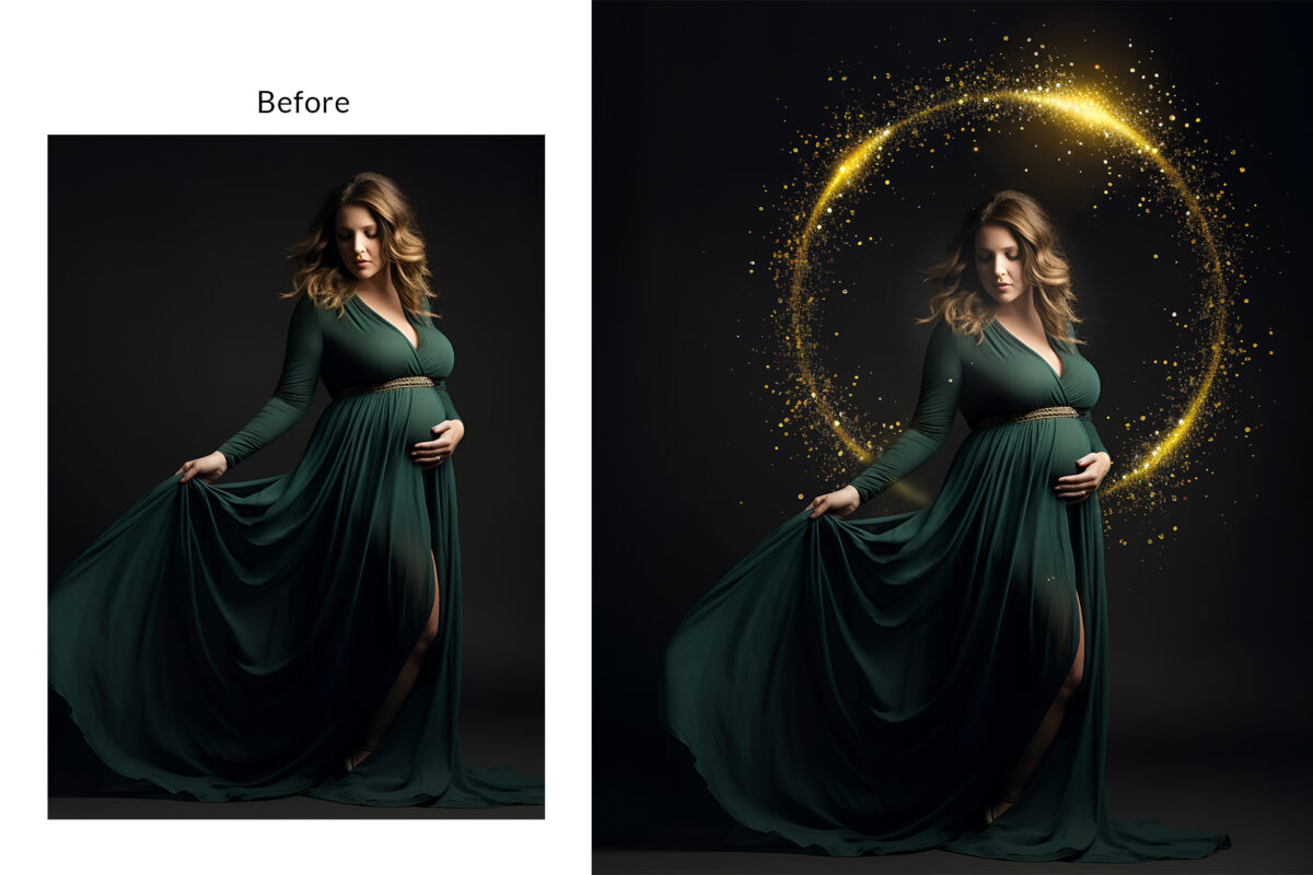 Golden Maternity Rings Photoshop Overlays, Halo Maternity Light Ring Frame Circles, Shine Ring Light Maternity Digital Backdrop, Maternity moon ring overlay