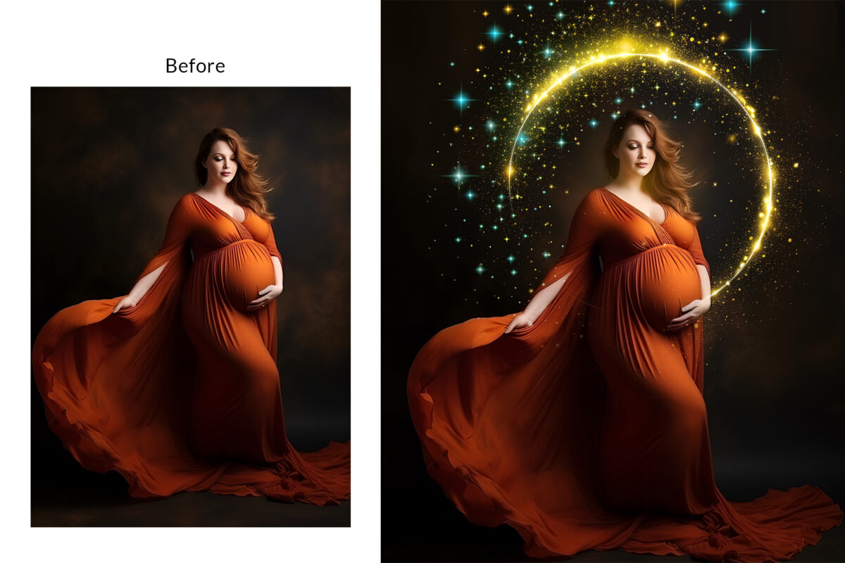 Golden Maternity Rings Photoshop Overlays, Halo Maternity Light Ring Frame Circles, Shine Ring Light Maternity Digital Backdrop, Maternity moon ring overlay