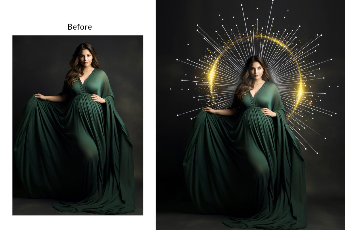 Elevate your digital creations with our enchanting set of 40 Ring Light Maternity digital backdrop Transparent PNG overlays, specially crafted for a romantic and magical touch to your Maternity sessions and wedding sessions. This premium bundle features a curated selection of 40 high-quality overlays, encompassing both JPG and Transparent PNG files. The transparent PNG files seamlessly integrate with your projects, allowing you to effortlessly apply them to different backgrounds.