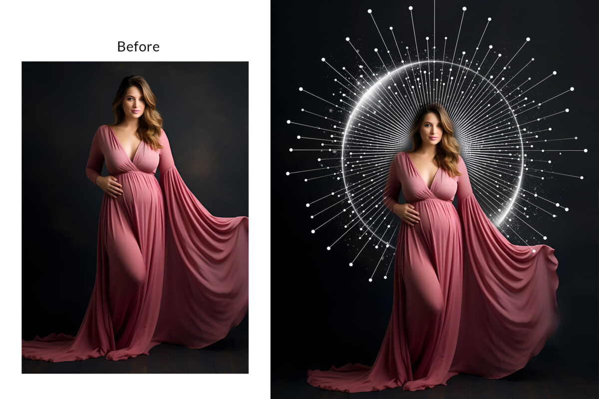 Elevate your digital creations with our enchanting set of 40 Ring Light Maternity digital backdrop Transparent PNG overlays, specially crafted for a romantic and magical touch to your Maternity sessions and wedding sessions. This premium bundle features a curated selection of 40 high-quality overlays, encompassing both JPG and Transparent PNG files. The transparent PNG files seamlessly integrate with your projects, allowing you to effortlessly apply them to different backgrounds.