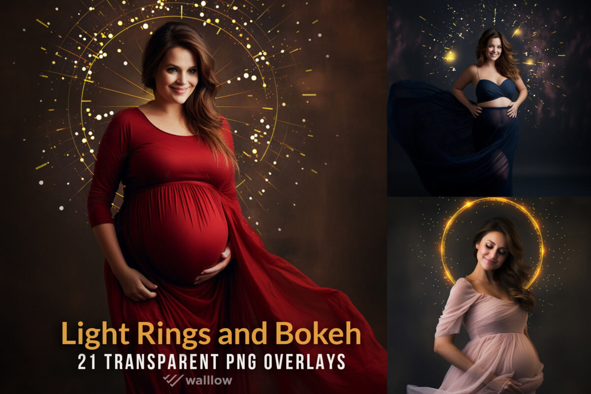 Golden Halo rings Maternity PNG overlay backdrops