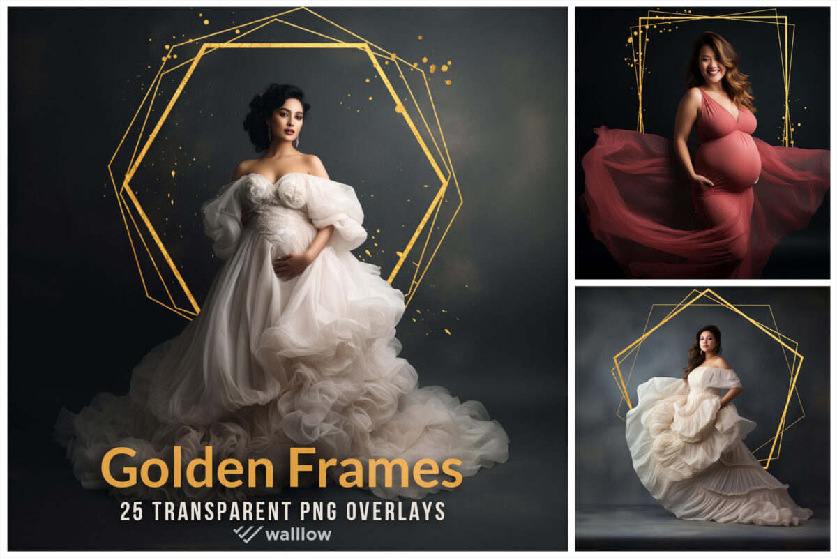 Golden Maternity Frames Overlays Golden Halo Maternity Photoshop overlay PNG Gold Shine Frame ring studio Maternity overlays wedding overlay