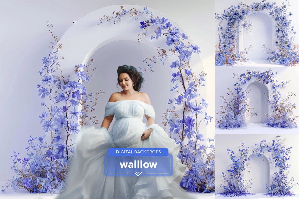 20 Blue Floral minimal Arches digital backdrops Floral Maternity and wedding studio digital backdrop photoshop overlays fine art texture JPG