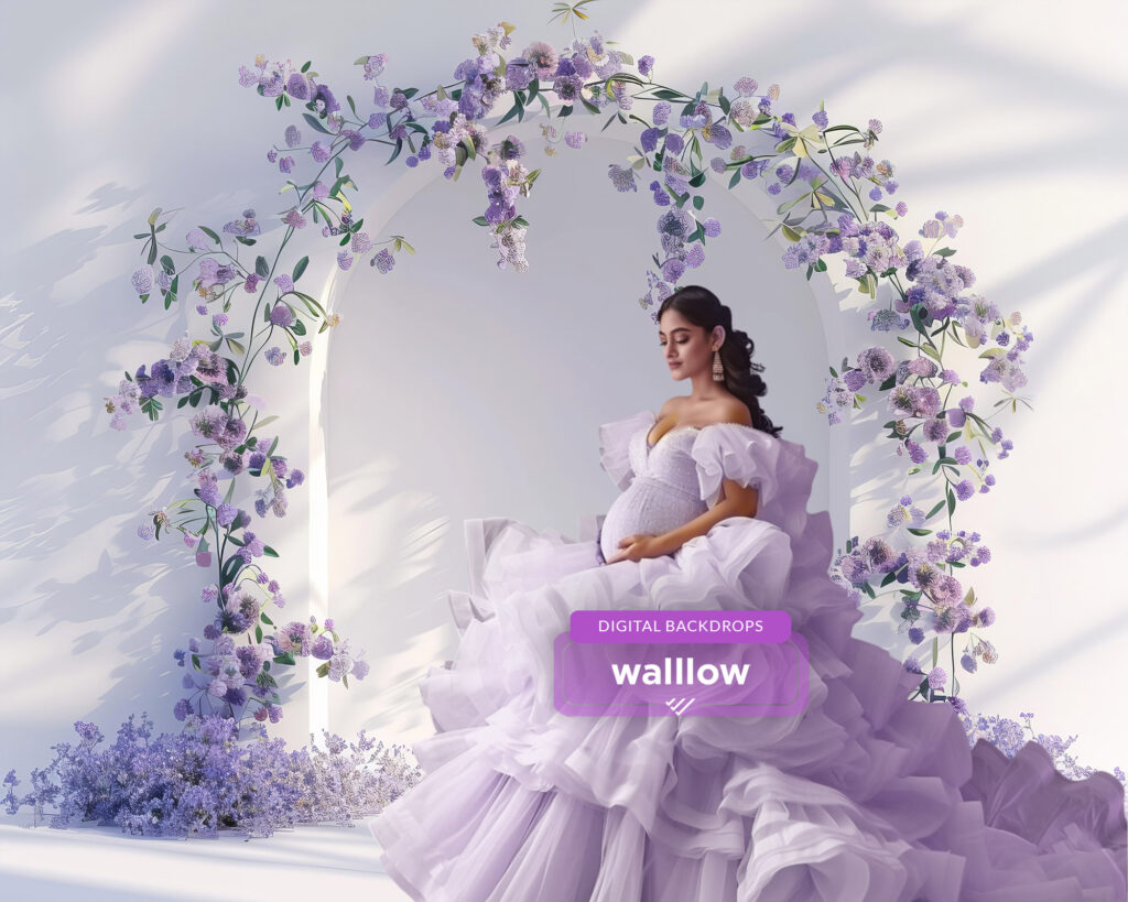 Violet Floral arch digital studio backdrop overlays | Gogivo