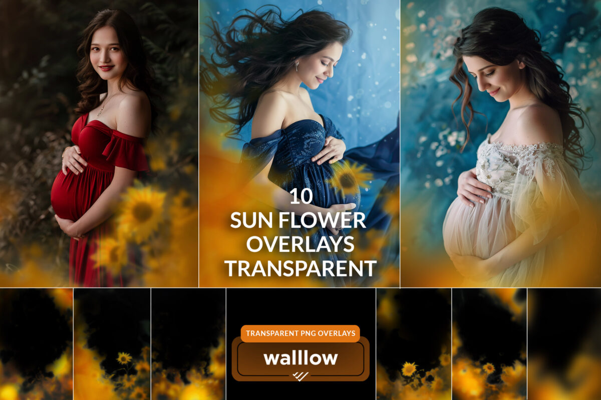 Free sunflower foreground focus out transparent PNG photoshop backdrop overlays, perfect for maternity and wedding sessions, studio overlay, free spring overlay