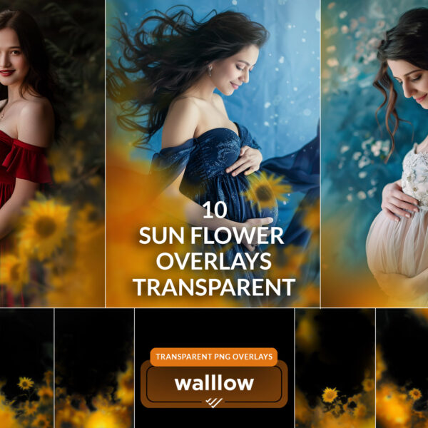 Free sunflower foreground focus out transparent PNG photoshop backdrop overlays, perfect for maternity and wedding sessions, studio overlay, free spring overlay