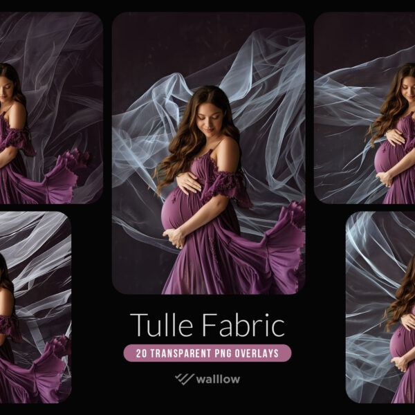 tulle veil flowing fabric transparent PNG overlays for maternity and wedding sessions