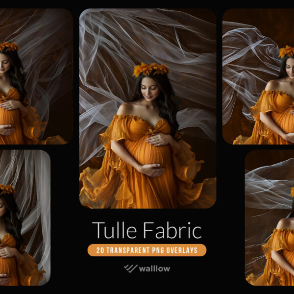 tulle veil flowing fabric transparent PNG overlays for maternity and wedding sessions