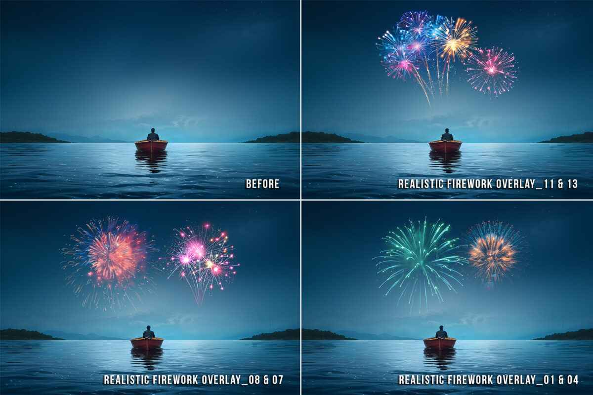 Realistic fireworks transparent png overlays