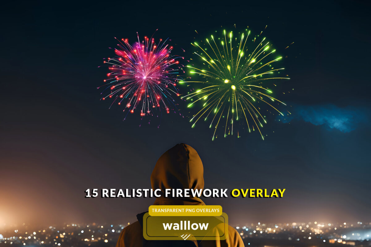 Realistic fireworks transparent png overlays