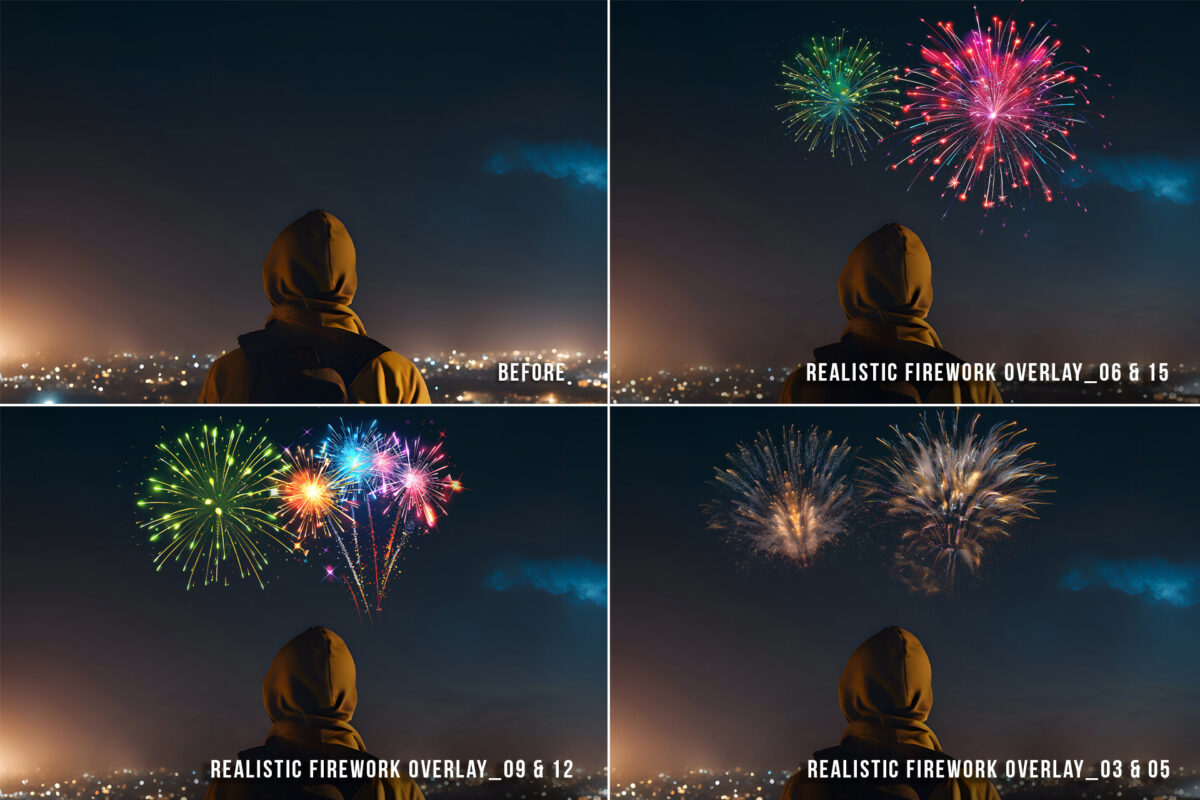 Realistic fireworks transparent png overlays