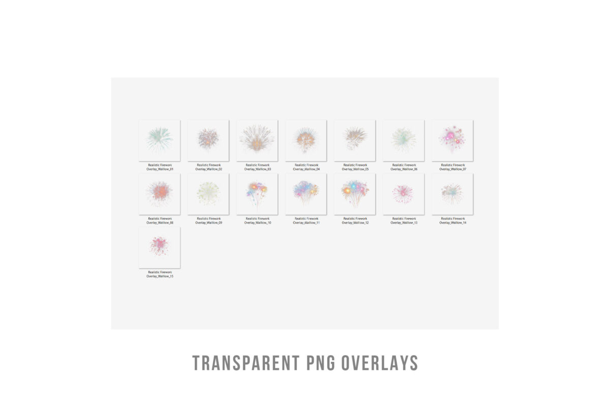 Realistic fireworks transparent png overlays