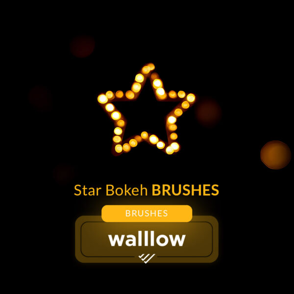 Golden Star Bokeh Photoshop Brushes creating festive Christmas lights bokeh effects, perfect for adding sparkling star-shaped light accents to holiday photos and designs.