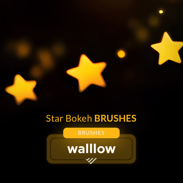 Golden Star Bokeh Photoshop Brushes creating festive Christmas lights bokeh effects, perfect for adding sparkling star-shaped light accents to holiday photos and designs.