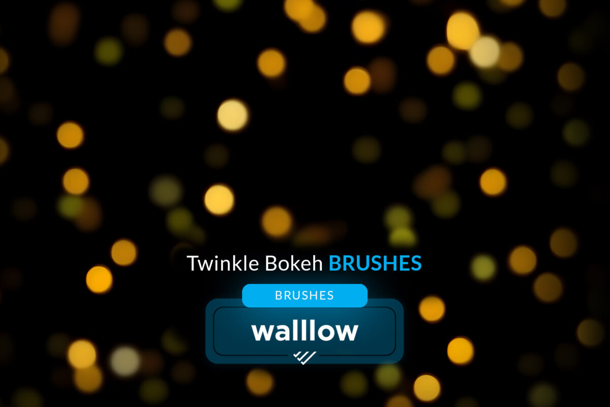 Twinkle bokeh light Photoshop brushes set featuring Christmas twinkle lights, golden glitter lights, and sparkling effects for photography editing.