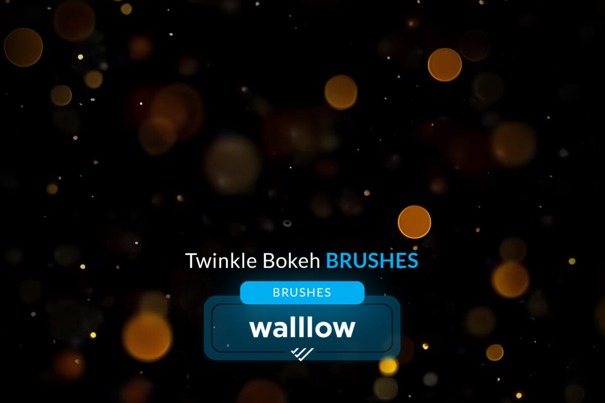 Twinkle bokeh light Photoshop brushes set featuring Christmas twinkle lights, golden glitter lights, and sparkling effects for photography editing.