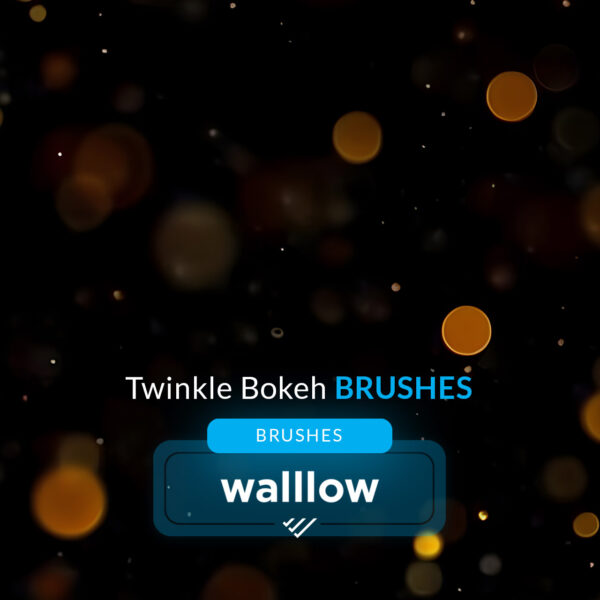 Twinkle bokeh light Photoshop brushes set featuring Christmas twinkle lights, golden glitter lights, and sparkling effects for photography editing.