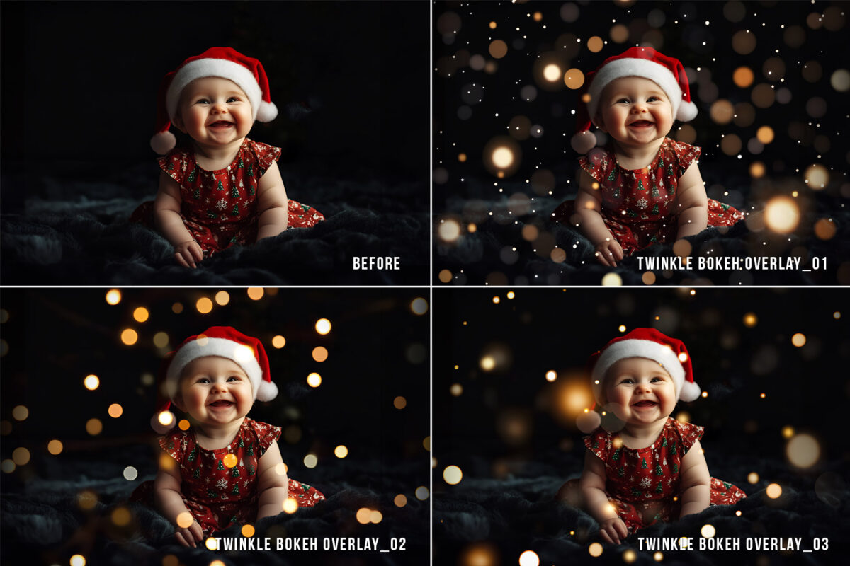 Twinkle bokeh lights photo overlay featuring gold and glittery sparkle effects, perfect for adding a magical glow to images. Ideal for photographers, designers, and digital creators to enhance photos with twinkle lights and glittering bokeh overlays.