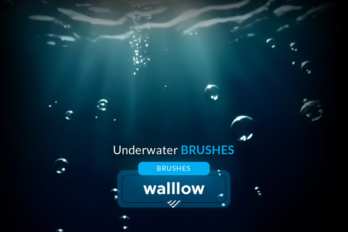 Realistic underwater effect Photoshop brushes with bubbles and water textures, perfect for creating ocean scenes and aquatic designs in digital artwork.