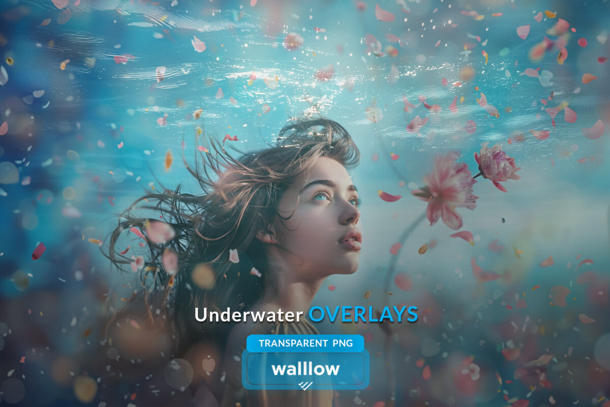 Underwater effect photo overlays with realistic bubbles and sea textures in transparent PNG format, perfect for creating blue water underwater scenes in Photoshop.