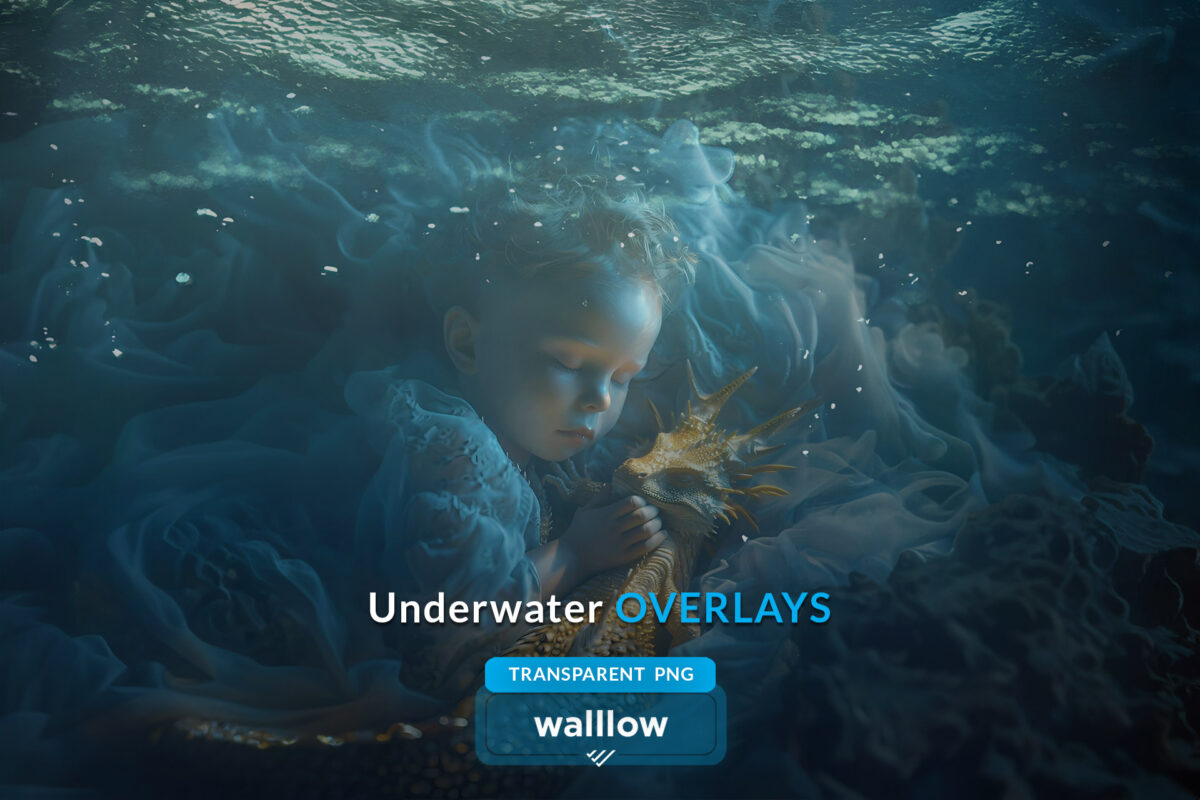 Underwater effect photo overlays with realistic bubbles and sea textures in transparent PNG format, perfect for creating blue water underwater scenes in Photoshop.