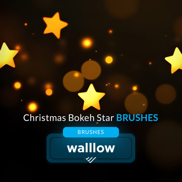 5 Christmas star bokeh Photoshop brushes creating twinkle, sparkle, and glitter effects for festive holiday designs.