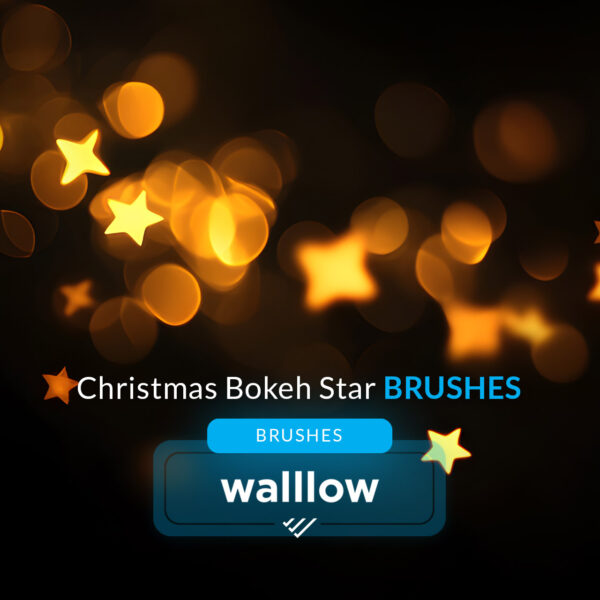 5 Christmas star bokeh Photoshop brushes creating twinkle, sparkle, and glitter effects for festive holiday designs.