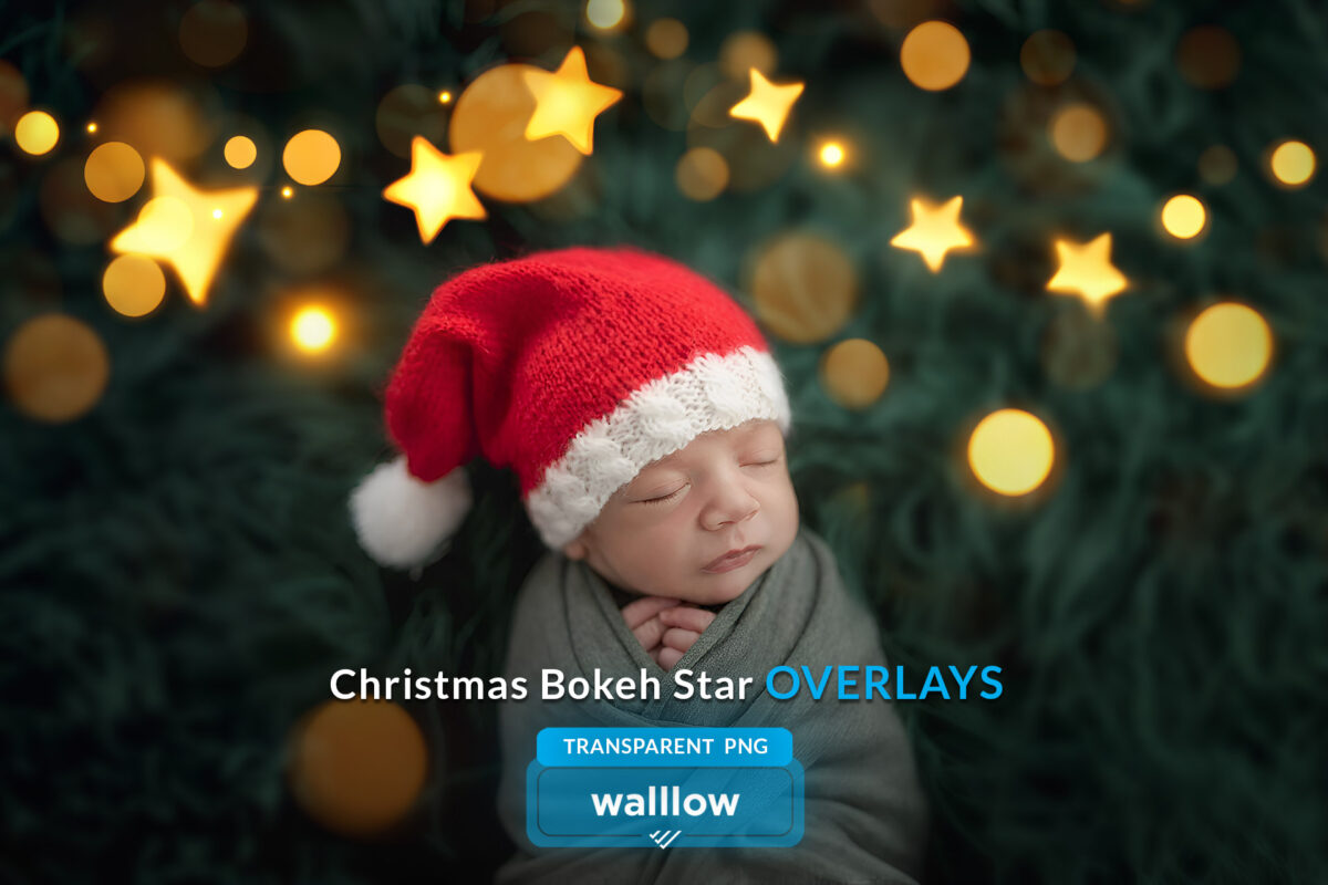 15 Christmas star bokeh overlays in transparent PNG format, featuring twinkle star bokeh, sparkle, glitter, and festive holiday lights for photo enhancement.