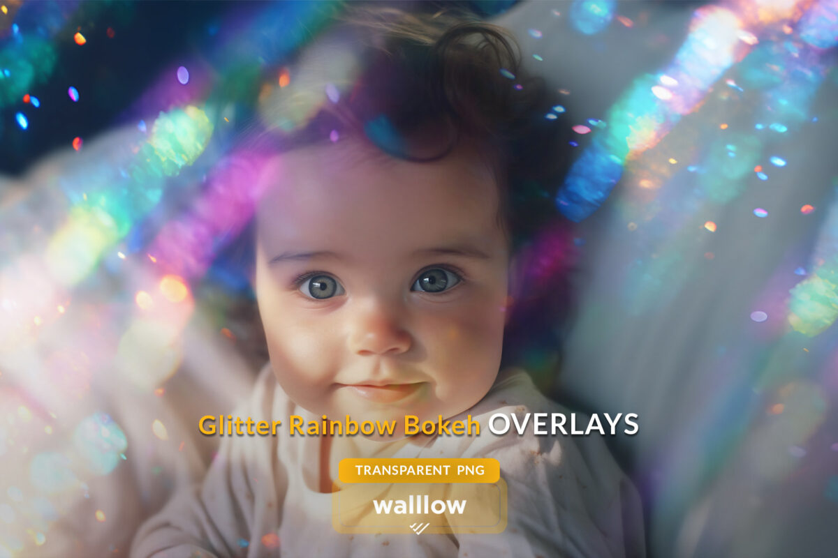 Glitter rainbow bokeh overlays in transparent PNG, featuring vibrant rainbow colors and sparkling effects for photography and digital designs