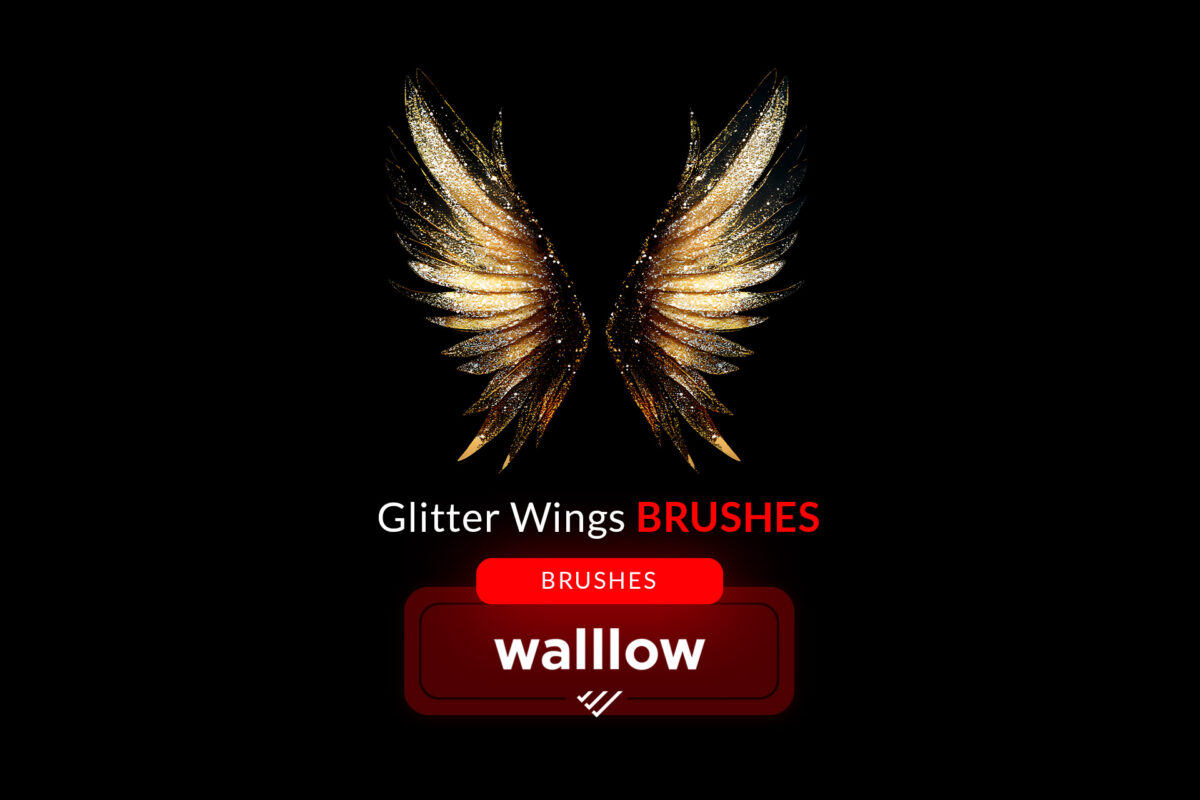 Glitter wings Photoshop brushes, fairy wings digital brush set for magical photo edits, fantasy designs, and artistic projects.