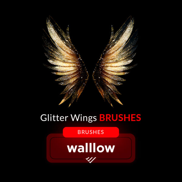 Glitter wings Photoshop brushes, fairy wings digital brush set for magical photo edits, fantasy designs, and artistic projects.