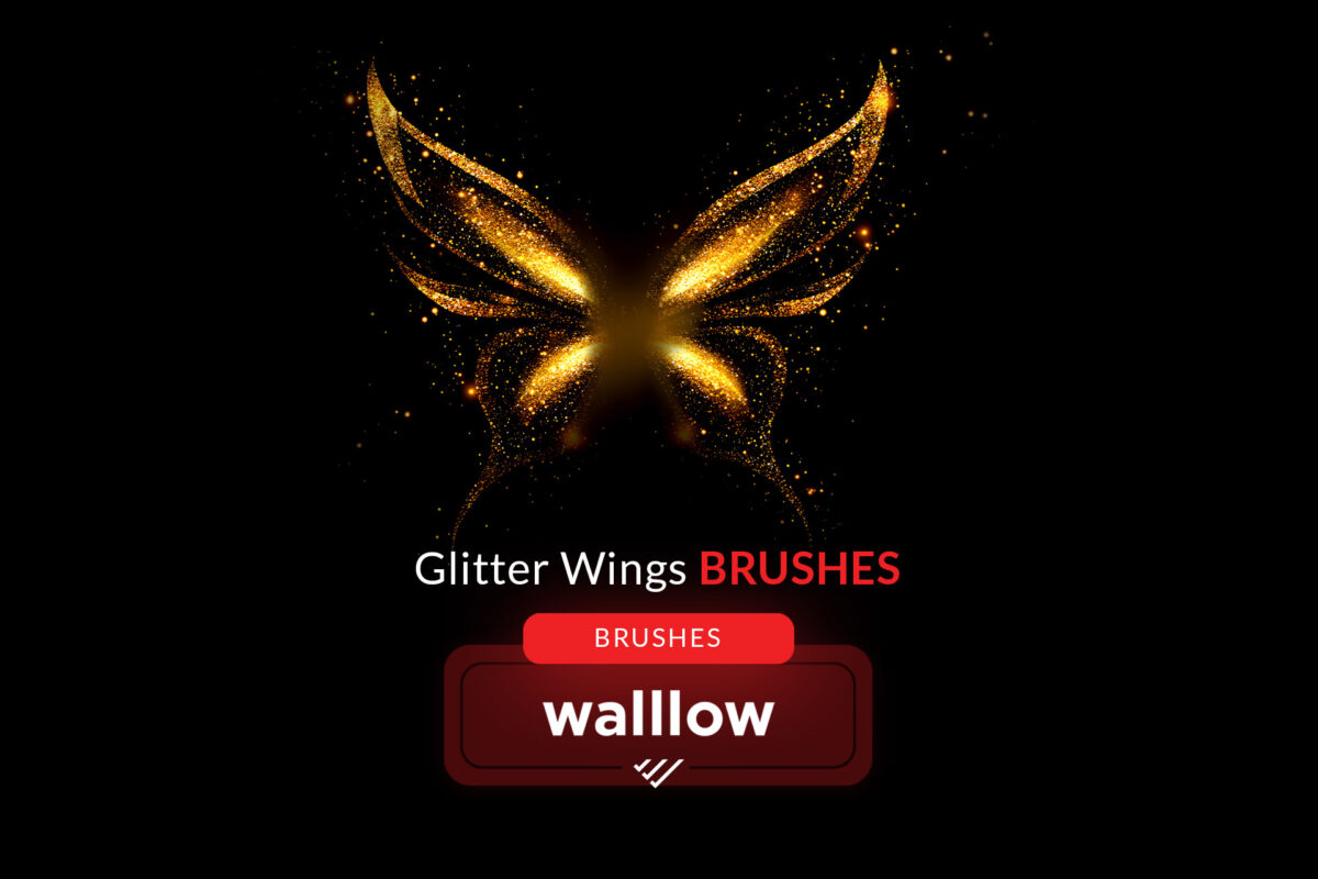 Glitter wings Photoshop brushes, fairy wings digital brush set for magical photo edits, fantasy designs, and artistic projects.