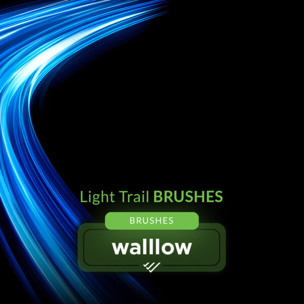 Light trails Photoshop brushes featuring neon streaks and motion light effects for digital artwork and photo editing.